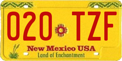 NM license plate 020TZF