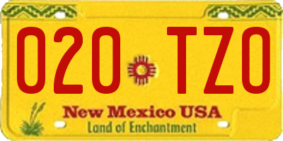 NM license plate 020TZO