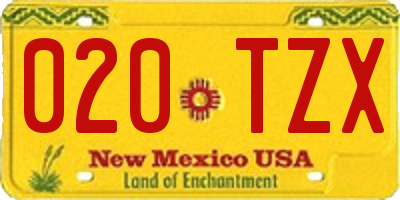 NM license plate 020TZX