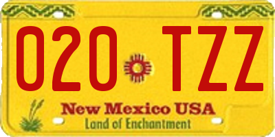 NM license plate 020TZZ