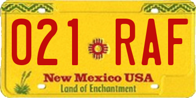 NM license plate 021RAF