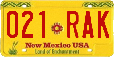 NM license plate 021RAK