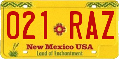 NM license plate 021RAZ