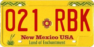 NM license plate 021RBK