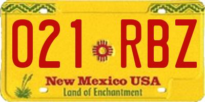 NM license plate 021RBZ
