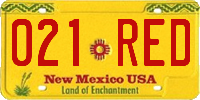 NM license plate 021RED