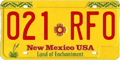 NM license plate 021RFO