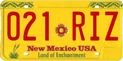 NM license plate 021RIZ
