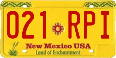 NM license plate 021RPI
