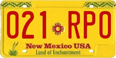 NM license plate 021RPO