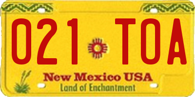 NM license plate 021TOA