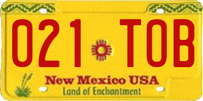 NM license plate 021TOB