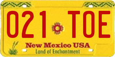 NM license plate 021TOE
