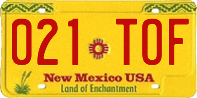 NM license plate 021TOF