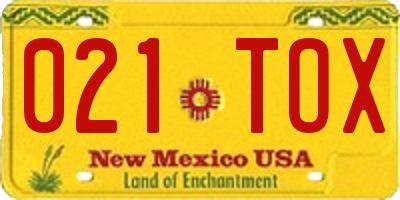 NM license plate 021TOX