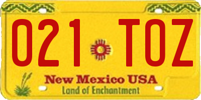 NM license plate 021TOZ