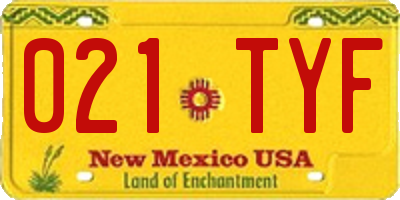 NM license plate 021TYF