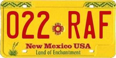 NM license plate 022RAF