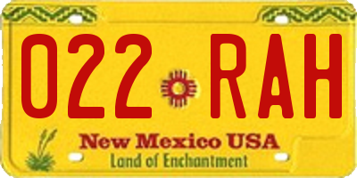 NM license plate 022RAH