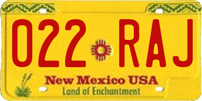 NM license plate 022RAJ