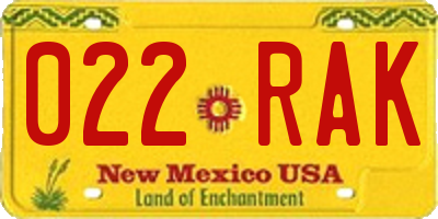 NM license plate 022RAK