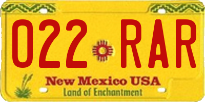 NM license plate 022RAR
