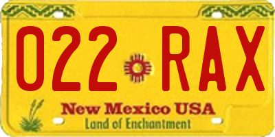 NM license plate 022RAX