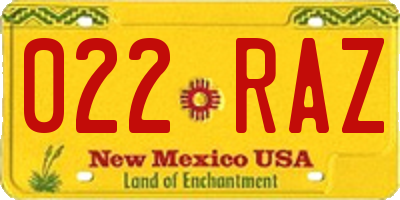 NM license plate 022RAZ