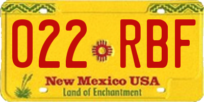 NM license plate 022RBF