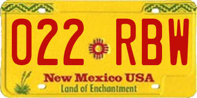 NM license plate 022RBW