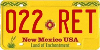 NM license plate 022RET