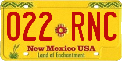 NM license plate 022RNC