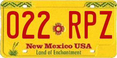 NM license plate 022RPZ