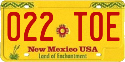 NM license plate 022TOE