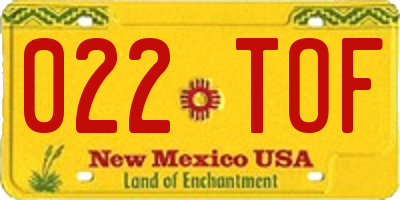 NM license plate 022TOF