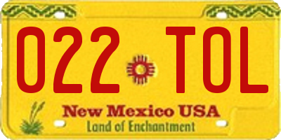 NM license plate 022TOL