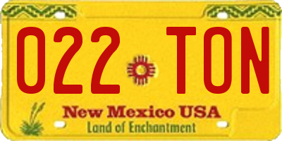 NM license plate 022TON