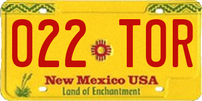 NM license plate 022TOR