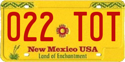 NM license plate 022TOT
