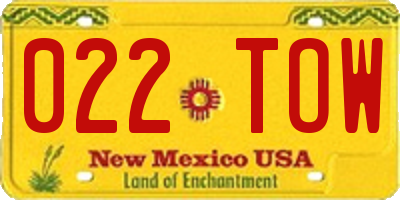 NM license plate 022TOW