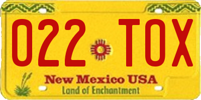 NM license plate 022TOX