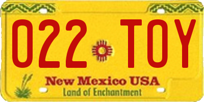 NM license plate 022TOY
