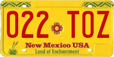 NM license plate 022TOZ