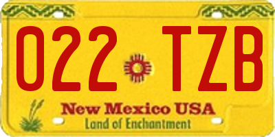 NM license plate 022TZB