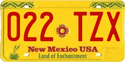 NM license plate 022TZX