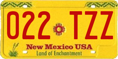 NM license plate 022TZZ