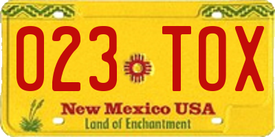 NM license plate 023TOX