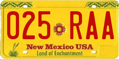 NM license plate 025RAA