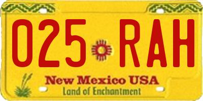 NM license plate 025RAH