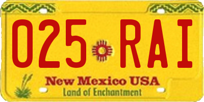 NM license plate 025RAI